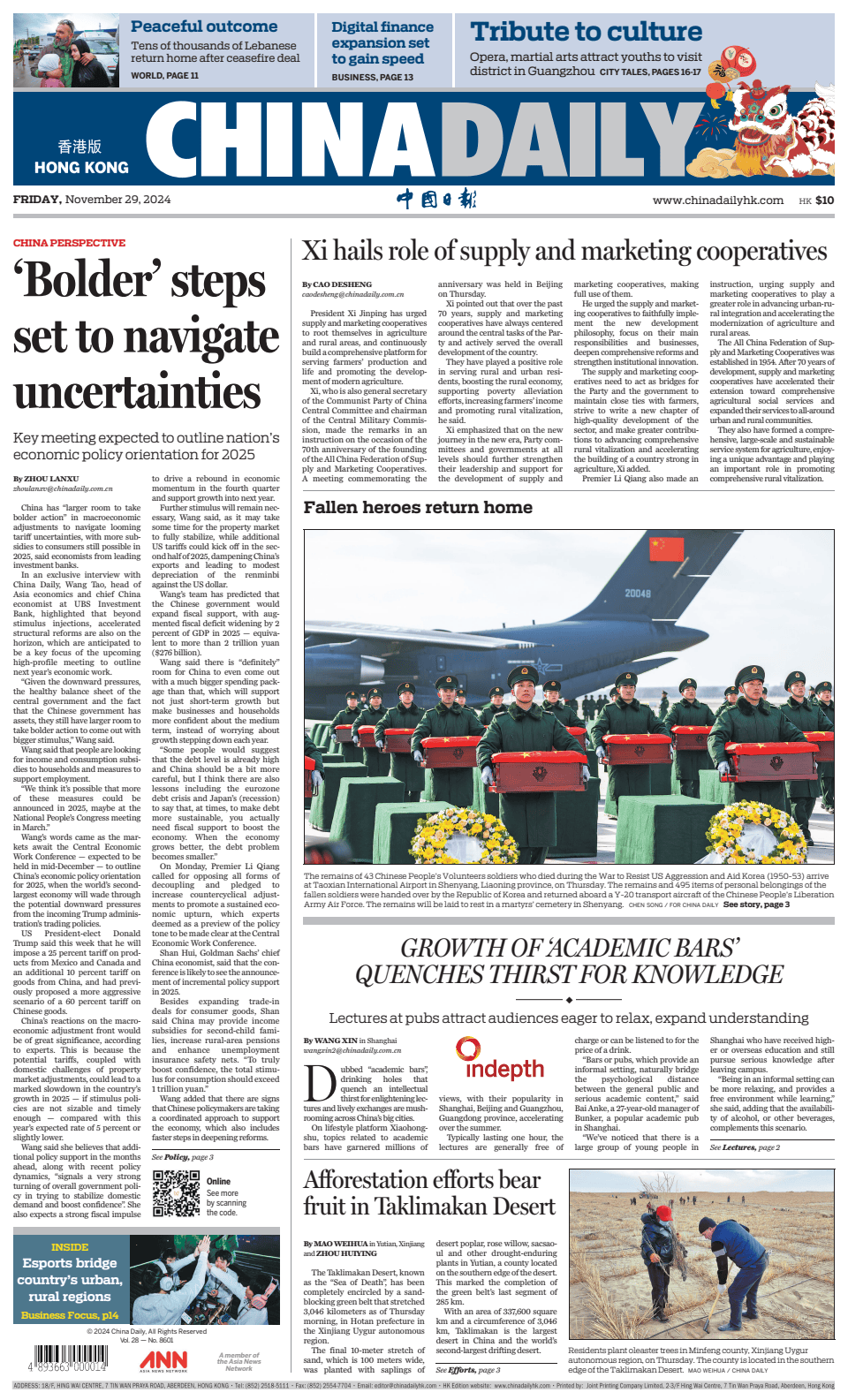 Prima-pagina-China Daily-oggi-edizione-di-oggi-20241129